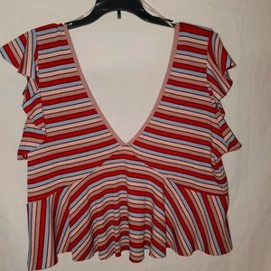 Wild Fable Multi-Colored Babydoll V Neck Top